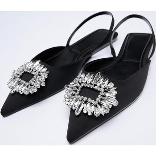 2021 Womens Flat Shoes New Spring Single Shoes Wedding Shoes For Bride Sequined Crystal Documentary Shoes Low Heels Pointed Toe