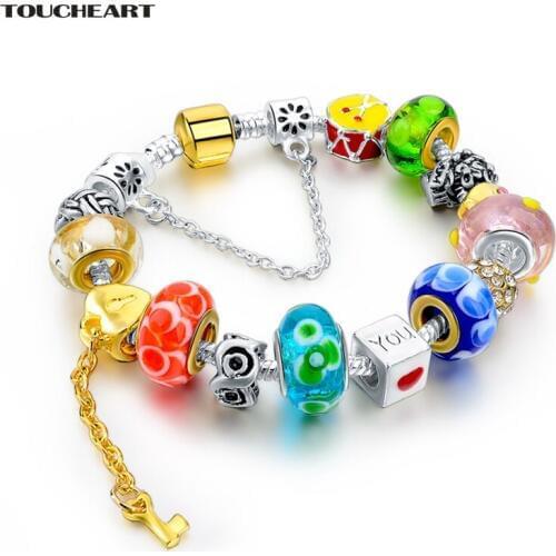 TOUCHEART Multi-color I love Your Heart Bracelet&Bangles Charms For Women Girl Luxury Brand Jewelry Making Bracelets SBR160015