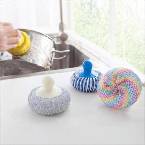 1pcs Household kitchen handle wire ball brush dishwashing brush Cleaner Sponges Dish Bowl Pot cleaning tool