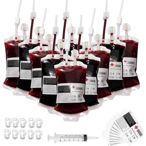 10pcs 400ml Halloween Drink Blood Bag Reusable Transparent Blood Bag Food Grade Pvc Drink Bag Halloween Party Props