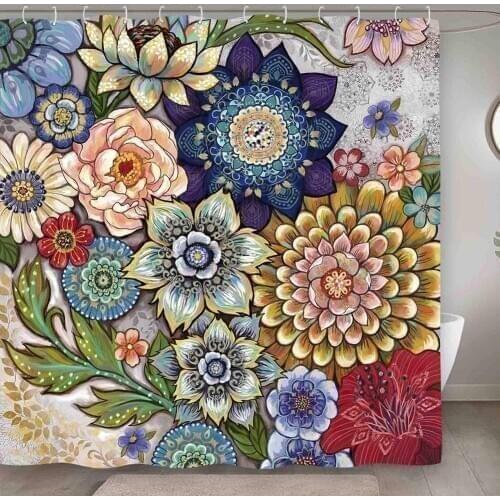 175*178 Washable Shower Curtain Flower Print Bathroom Curtains Waterproof Curtains Bath Shower Curtain Hanging Shower Curtains