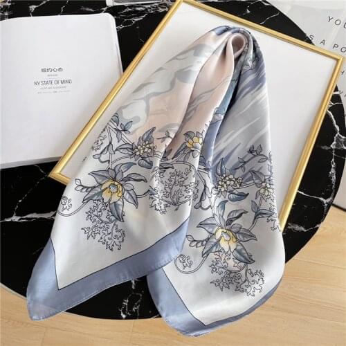 2021 Floral Scarf Women Silk Square Hairband Foulard Bandana Printed Summer Female Scarves Shawl Fashion Lady Wrap Spring