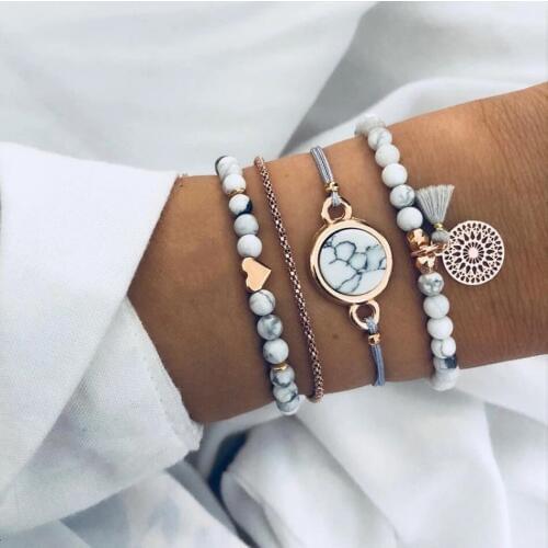 22 Styles Mix Turtle Heart Pearl Wave Circle Crystal Marble Charm Bracelets for Women Boho Tassel Bracelet Jewelry Wholesale