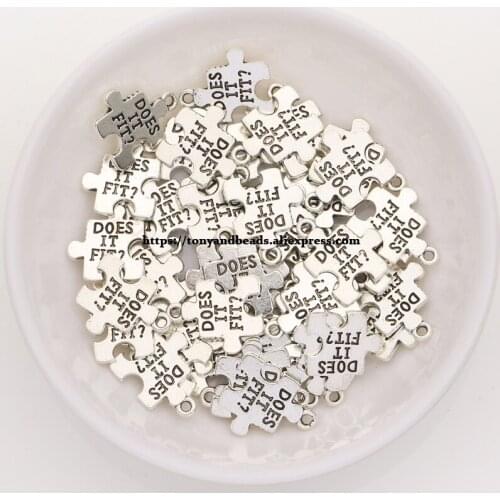 50Pcs/Lot) Zinc Alloy Tibetan Silver European Charm Jigsaw-Shape Pendant Size 14X11mm HA12286B