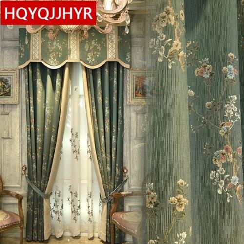 American green idyllic jacquard blackout living room curtains high quality villa decorative curtains for bedroom hotel apartment