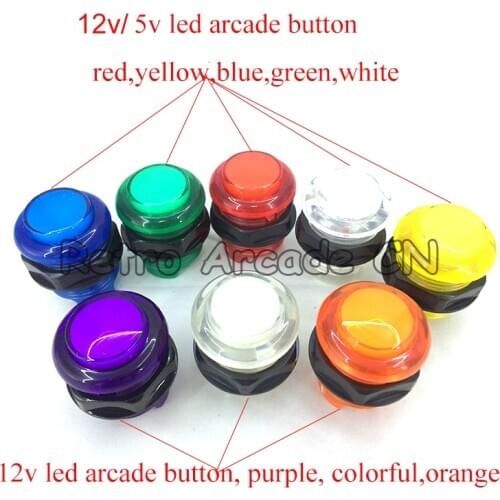 Arcade butons 24/28mm 5v 12v led game machines play illuminated rgb BL push button 7 colors built-in micro switch led round