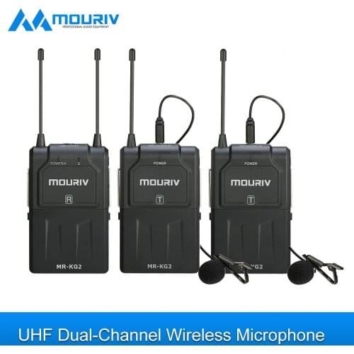 MOURIV MR-KG2 16-Channel UHF Wireless Microphone with Transmitters Receiver Compatible with DSLR Camcorders Smartphones Tablets