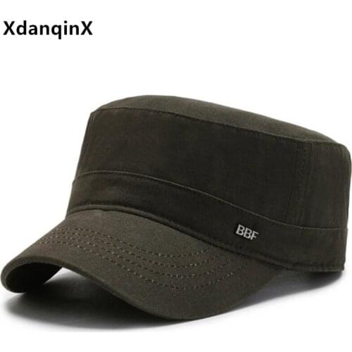 XdanqinX Snapback Cap Mens Flat Cap Washed Cotton Navy Hat Military Hats Bone Adjustable Size Men Simple Casual Sports Caps