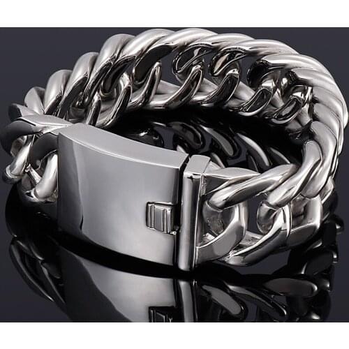 20/22MM Stainless Steel Curb Cuban Link Chain Bracelet Men Cool Masculine Wristband Man Homme Armband Classic Male Jewelry Gifts