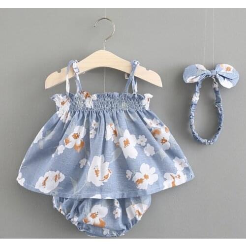Baby Girl Clothes Set 2021 New Summer Floral Sling Vest + Hip Romper Shorts + Hairband 3pcs Baby Clothes 0-24M