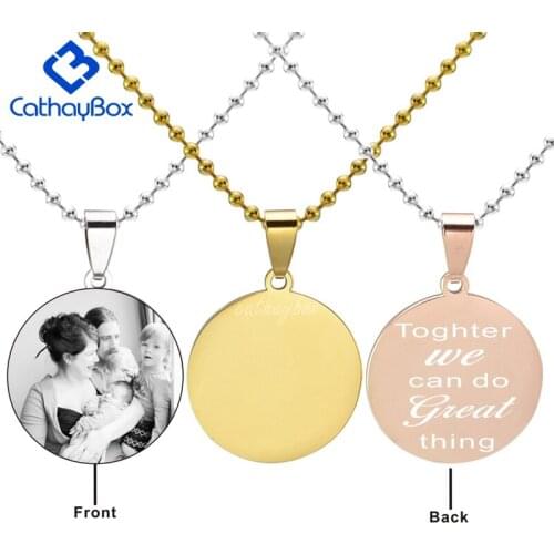 Customized Engrave Photo Text Stainless Steel Blank Round ID Dog Tag Charm Pendant Necklace Chain 60cm Long
