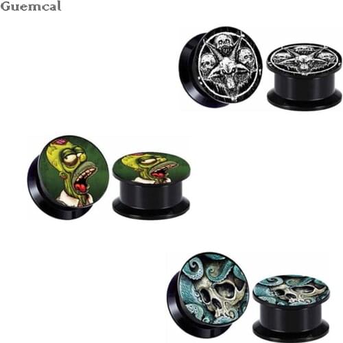 Guemcal 2pcs New Niche Acrylic Ghost Head Ears 4mm-16mm Human Body Piercing Jewelry