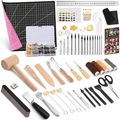 KAOBUY Leather Working Tools Leather Sewing Kit Basic Leathercraft Accessories with Leather Craft Stamping Tools Stitching Kit