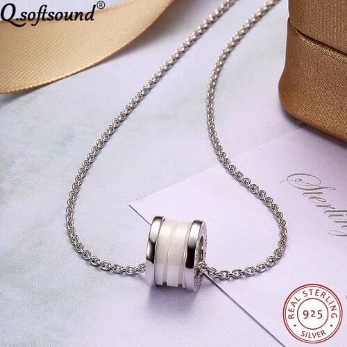 Fine White/Black Columnar Ceramic Necklaces Pendants Jewellery 925 Sterling Silver Chain Necklaces For Women Collana QN001A