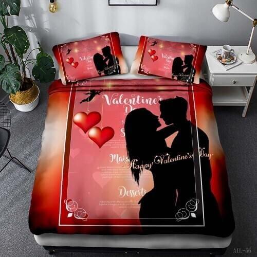 3D Digital Printing Valentines Day Holiday Four Piece Set Three Piece Quilt Set Wish Fitted Sheet