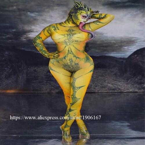 Catwalk Show Sexy Lady Nightclub Bar Female Singer Dance Team Suit Halloween Lizard Costume Performance Cosplay Clothes Dress