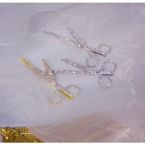 Creative Personality Shining Scissors Hairpin Bling AAA CZ Zirconia Cute Women Side Clip Luxury Accessories Jewelry Pendant