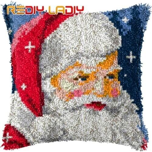 Latch Hook Cushion Merry Christmas DIY Crocheting Yarn Pillow Case Printed Canvas Crochet Arts & Crafts 43x43cm Sofa Bed Pillow
