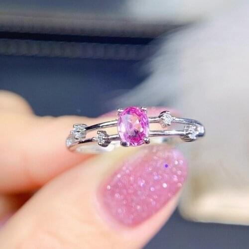 Fashion grace Slender Slub Natural pink sapphire gem Ring S925 Silver Natural Gemstone Ring girl Women party gift fine Jewelry