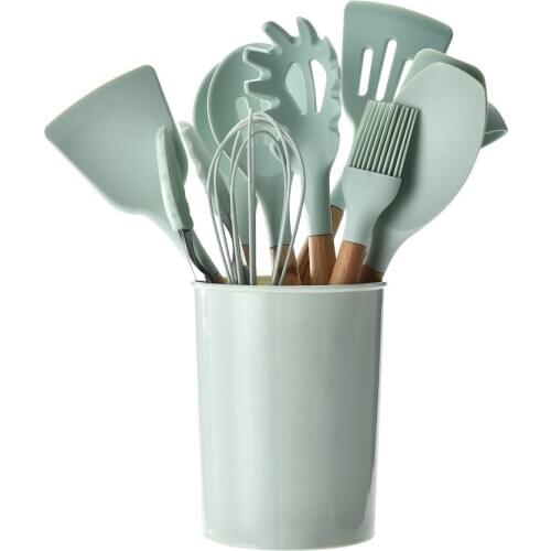 13pcs Kitchenware High Quality Silicone Cooking Tools Set Household Wooden Handle Cooking Various Kitchen Utensil Set