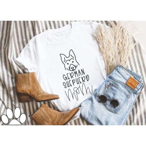 German Shepard Mom Dog Mama Shirt Print Street Letters Women 100% Cotton T-shirts O-neck Shirt Plus Size Short Sleeve Top Tees