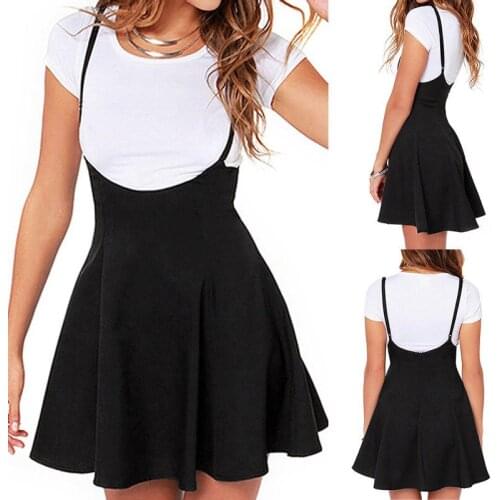 2018 Newly Summer Fashion Casual Women Dress Waist Suspender Black Skater High Waist Mini Pleated Dress Size S-2XL