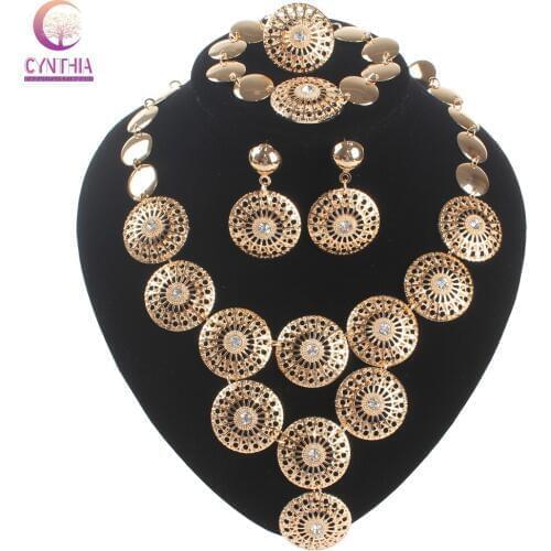 New arrival Wholesale& Retail Dubai African Chunky Gold color Crystal Necklace Earrings Bracelet Ring Jewelry Sets