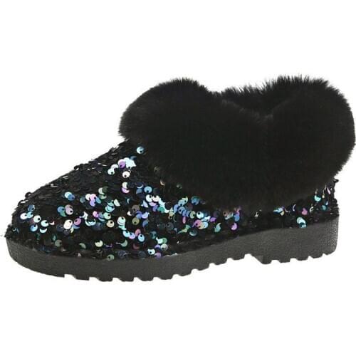 New Fashion Sequined Women Winter Flat Shoes All-match Flat-heeled Female Casual Shoes Plus Velvet Warm Cotton Flat Shoes