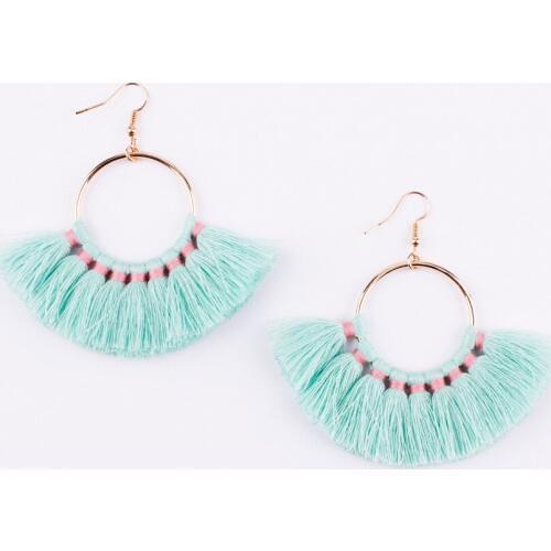New Fashion Trendy Bohemia Style Fan Fringe Cotton Tassel Drop Earrings for Women Unique Gift Handmade Statement Earrings