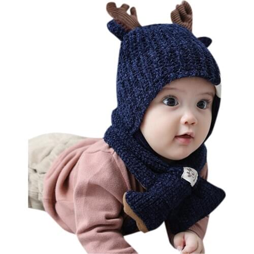 New Design Winter Warm Toddler Girls&Boys Baby Christmas Crochet Knit Cartoon Hat Beanie Cap Scarf Set Christmas Gifts
