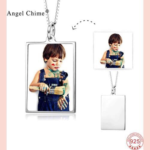925 Sterling Silver Custom Photo Necklace Personalized Square Pendant Necklace Jewelry Gift Bijoux For Women Men Birthday
