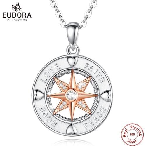 Eudora 925 Sterling Silver Polaris Eight Pointed Star Necklace with Clear Crystal CZ rose gold stars Friendship Jewelry new D558