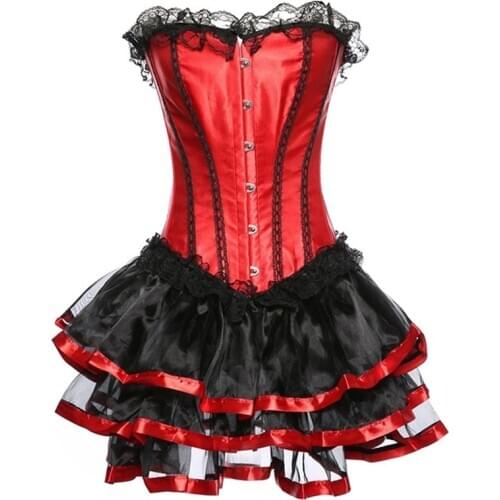 Plus Size Lady Victorian Medieval Corset Tutu Outfit Lace Gothic Steampunk Slimming Waist Cincher