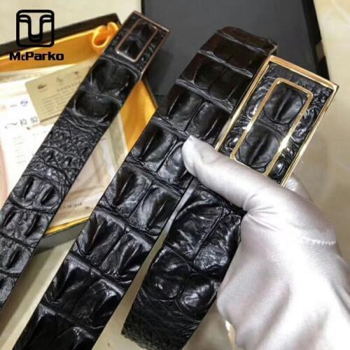 McParko Mens Belts Luxury Crocodile Genuine Leather Belt Men Authentic Crocodile Back Skin Press Buckle Straps Waist Belt Male