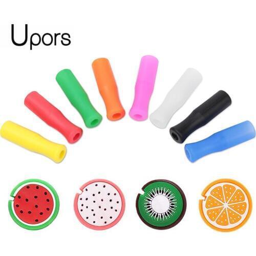 UPORS Food Grade Silicone Straw Tips Removable Straw Caps Reusable Silicone Cover for 6mm Stainless Steel Straws Bar Accessories