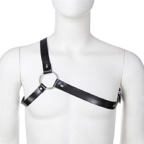 Sexy Male Faux Leather One Shoulder Bull Dog Harness Strap Macho Play Costume Night Club Sex Bondage Fetish Wear