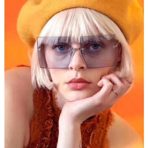 Oversized Rimless Square Sunglasses Women Luxury Brand Fashion Flat Top Red Blue Clear Lens Ladies Shopping Sunglass UV400