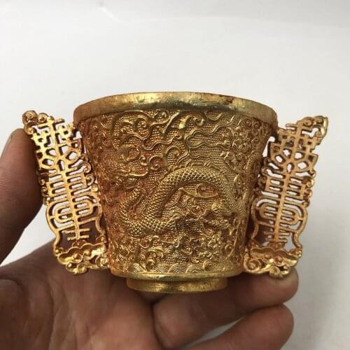 Old fashioned, Gilded double dragon wine cup, Exquisite double dragon wine cup ornaments