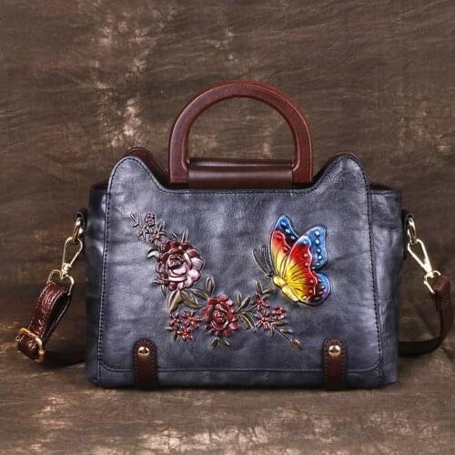 Retro Crossbody Bags for Women Embossed Floral Tote Bags Designer Handbags High Quality Female Genuine Leather Shoulder Bags