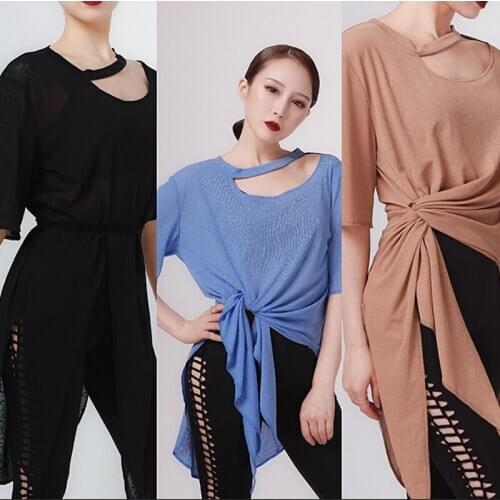 Latin Dance Tops Loose Bandage Round Neck Irregular Long Latin Shirt New Samba Rumba Cha Cha Latin Practice Wear Women DNV14126