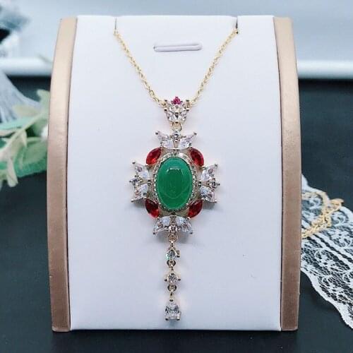 Vintage Fine Key Pendant Necklace Full Inlay Crystal Green Zircon Luxury Golden Jewelry For Women Wedding Anniversary Gifts