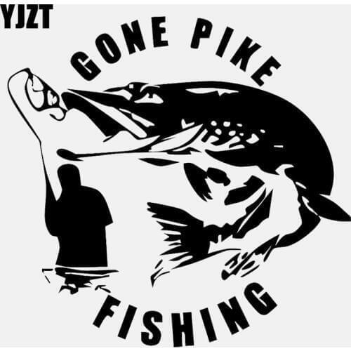 YJZT 16.3CM*15.7CM Car Sticker Gone Pike Fishing Decal Auto Window Vinyl Decal Black/Silver C24-0733