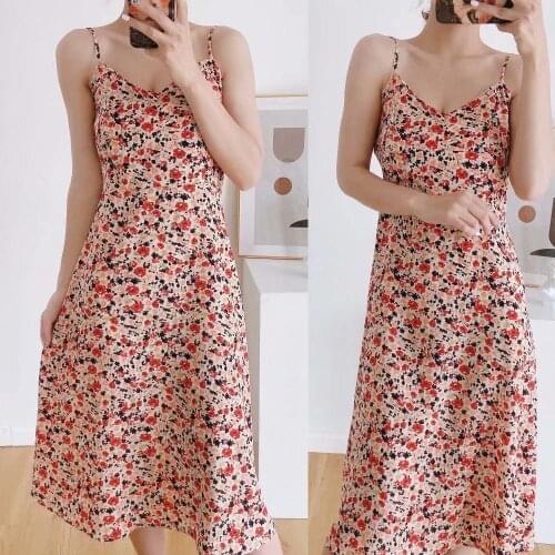 Summer European and American womens clothing new suspender printed dress 257