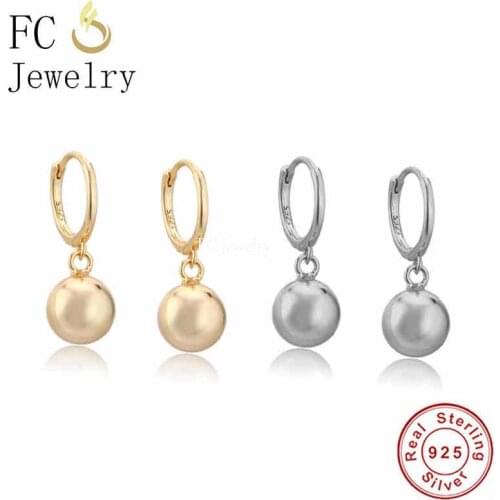 925 Silver Anti-allergy Korea 18k Gold Plate Ball Dangle Piercing Hoop Earring For Women Pendientes Engagement Brincos 2021 New