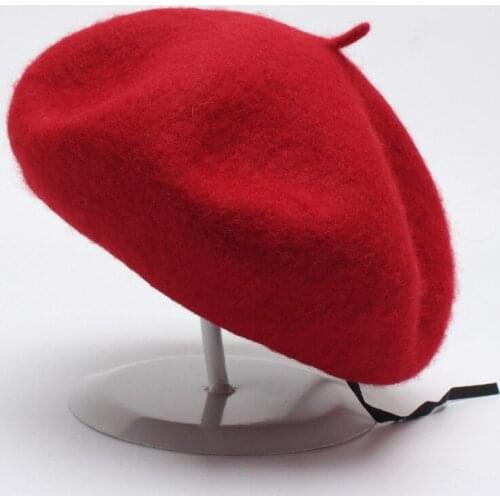 Lady Autumn Winter Berets Hat Painter Style Hat Women 100% Wool Vintage Berets Solid Color Caps Female Bonnet Warm Walking Cap