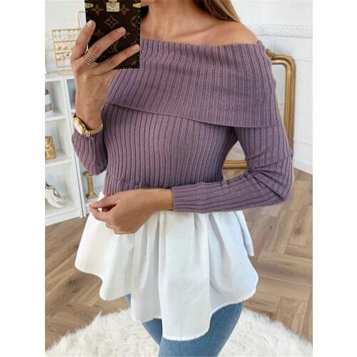 Womens Long Sleeve Pullover Loose Knitted Sweater Elegant Off Shoulder Jumper Knitwear Ladies truien dames Tops Streetwear