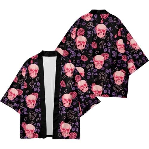 Plus Size 5XL Skull Rose Fashion Beach Japanese Kimono Kimetsu No Yaiba Robe Cardigan Men Shirts Yukata Haori Womens Clothing