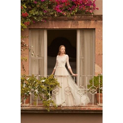 Vestido de novia Summer Beach A-Line Princess Wedding Dresses boho chic lace O-neckline ivory Bridal Gown Abito da sposa 2021