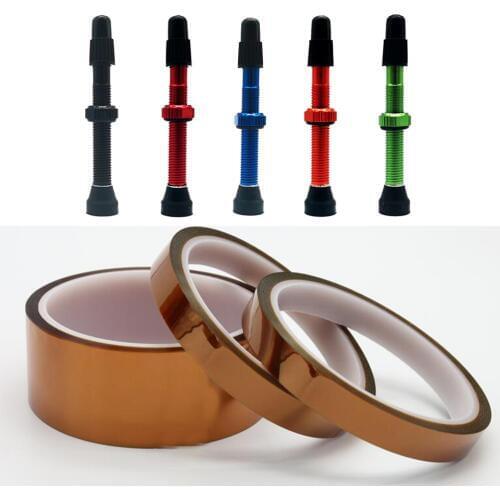 1 Pair Bicycle MTB Road Bike Tubeless Valve 6 Colors No Tubes Presta Repair Tape 18/20/22/24/25/26/28/30mm Width 33m Length