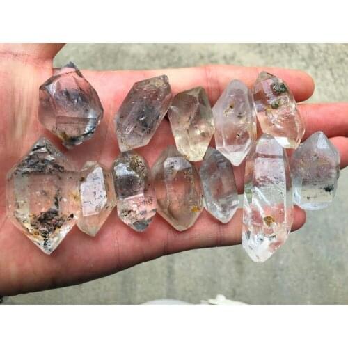 12 pieces, a kind of natural transparent double point quartz crystal bone healing specimen mineral natural rod crystal
